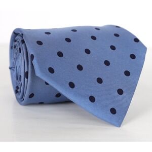 HERMES 7309 EA 100% Silk Necktie Tie Blue Polka Dot FRANCE Luxury Rare